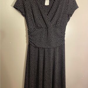 Connected Apparel Black and Pink Polka Dot Midi Dress